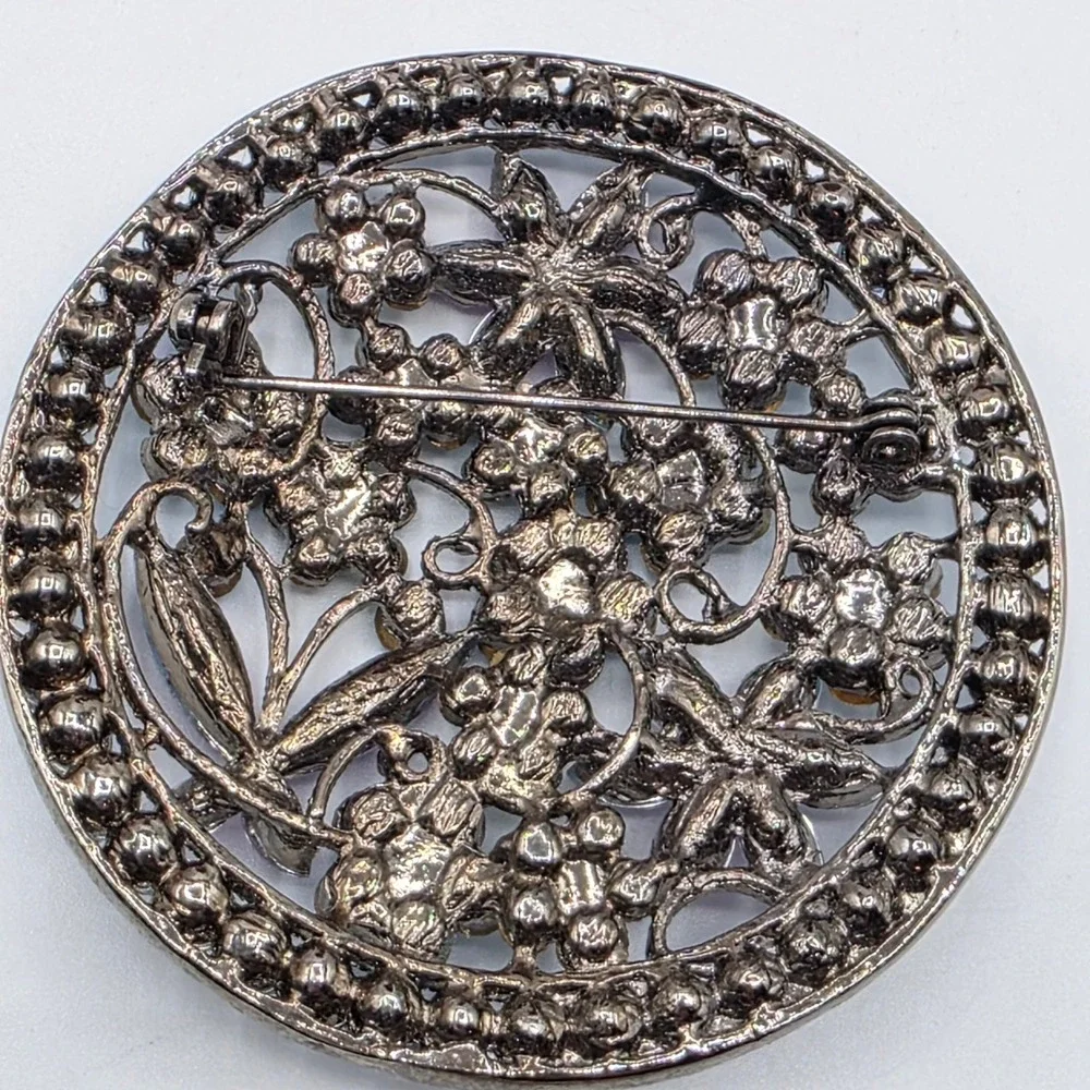 Vintage Style Floral Round Brooch AB Rhinestone Purple Blue Crystal Pin‎ 2 Inch